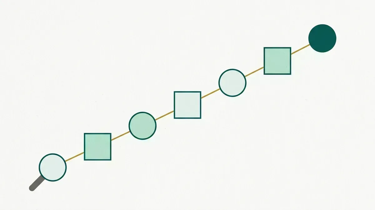 Sequência de sete etapas ligadas por uma linha, começando pelo diagnóstico.